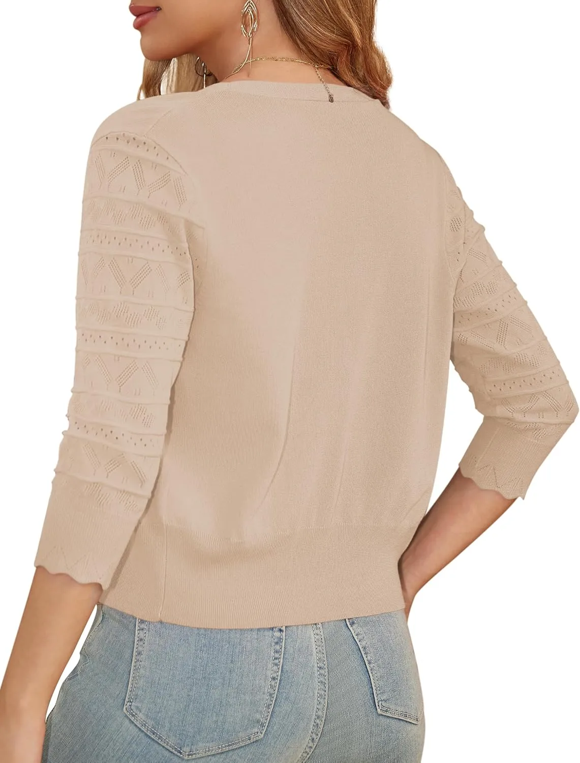 LIENRIDY Women's Crochet Cropped Cardigans Sweaters 3/4 Sleeve Open Front Bolero Shrugs, S-XL