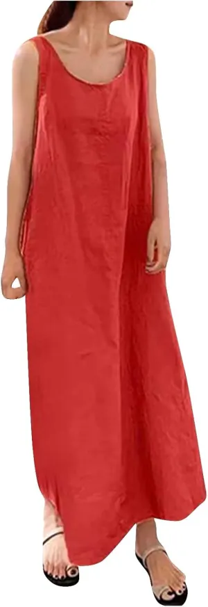 Linen Dresses for Women 2025 Plus Size Dress with Pocket Summer Casual Long Sleeve Boho Maxi Dress Sundress Clothes