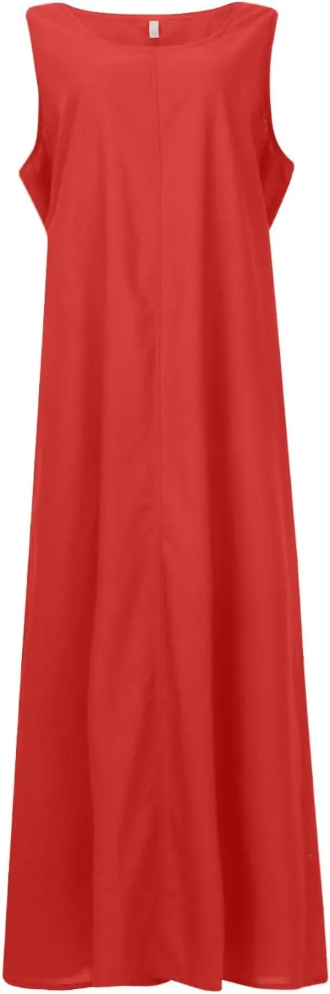 Linen Dresses for Women 2025 Plus Size Dress with Pocket Summer Casual Long Sleeve Boho Maxi Dress Sundress Clothes