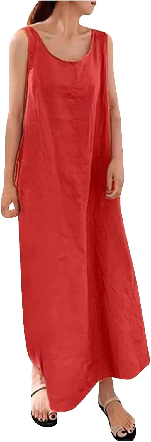 Linen Dresses for Women 2025 Plus Size Dress with Pocket Summer Casual Long Sleeve Boho Maxi Dress Sundress Clothes
