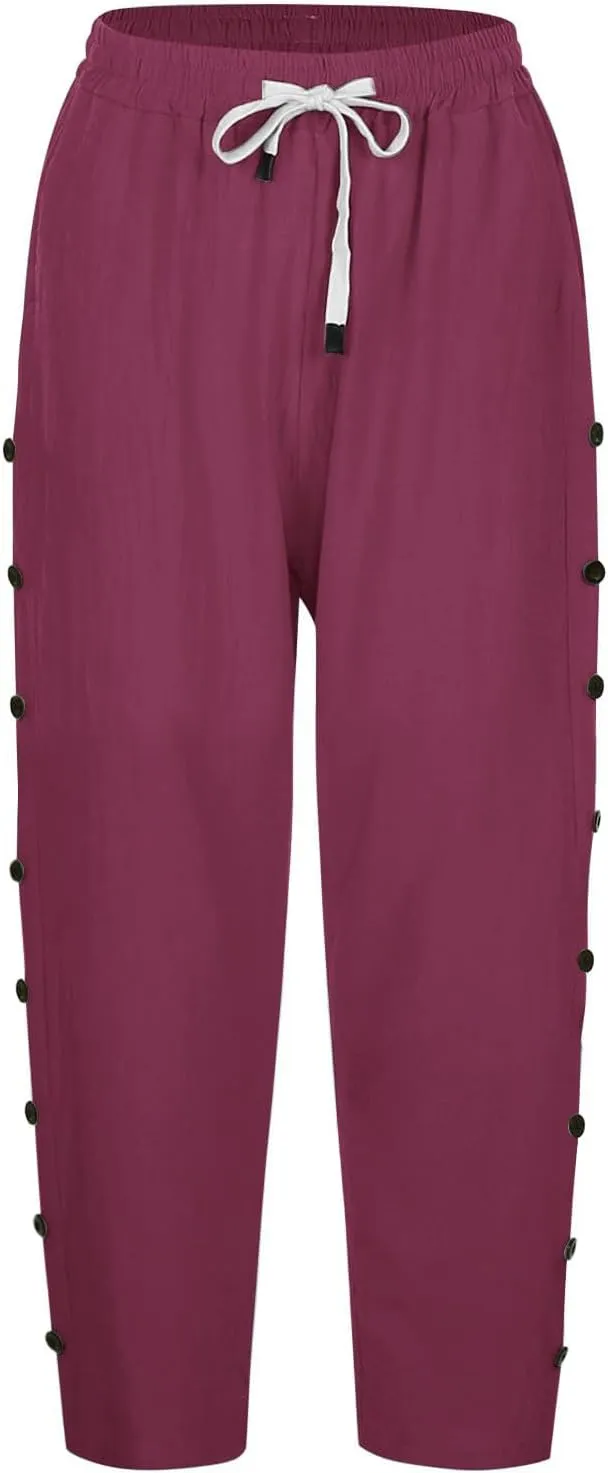 Linen Pants Women 2025 Summer Cotton Linen Capri Shorts Trendy Lightweight Drawstring Striped Short Pants with Pocket