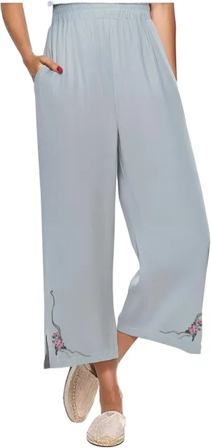 Linen Pants Women Casual Summer Trendy Outfits 2025 Loose High Waist Wide Leg Palazzo Pants Boho Beach Long Trousers