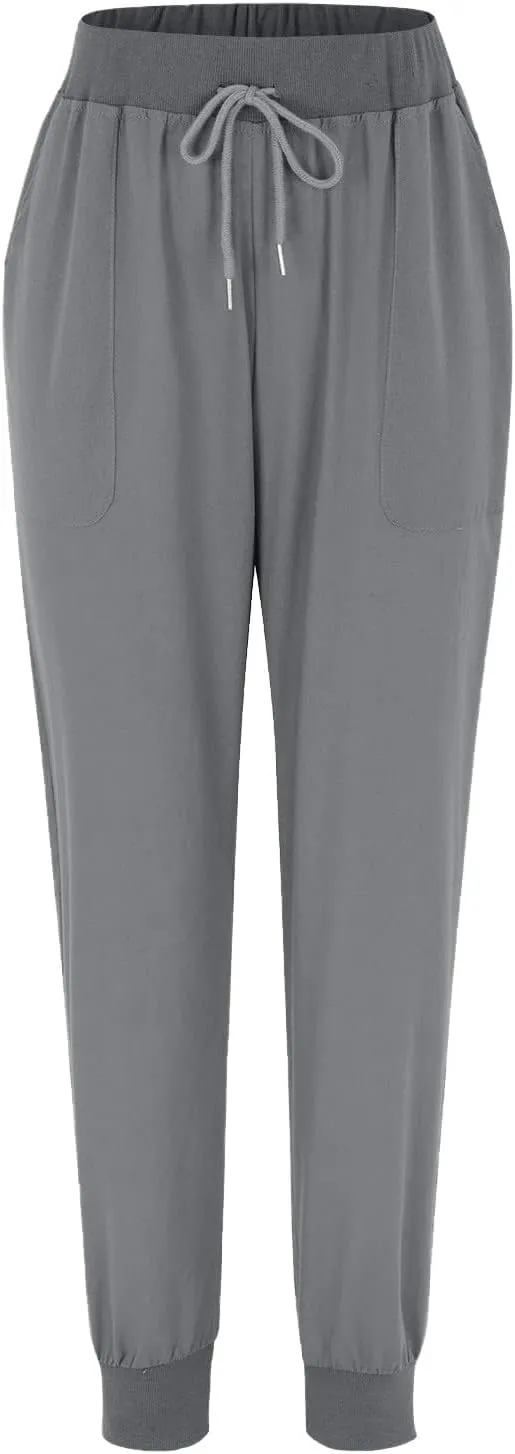 Linen Pants Women Palazzo Pants Petite Dressy Elastic Waist Tapered Leg Summer Casual Jogger Lightweight Trousers