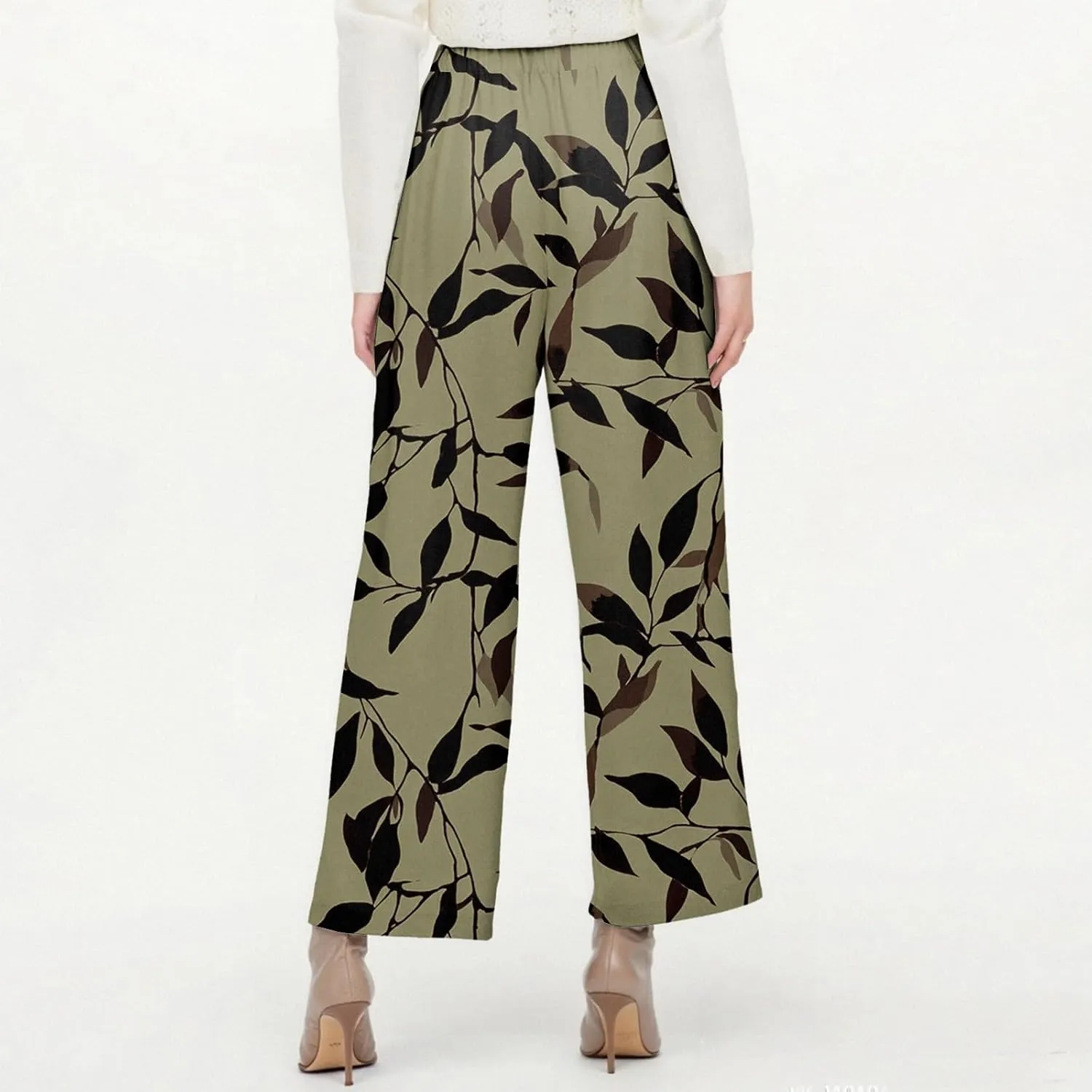 Linen Pants Women Summer Boho Wide Leg Pants High Waisted Palazzo Pant Floral Print Beach Trousers with Pockets