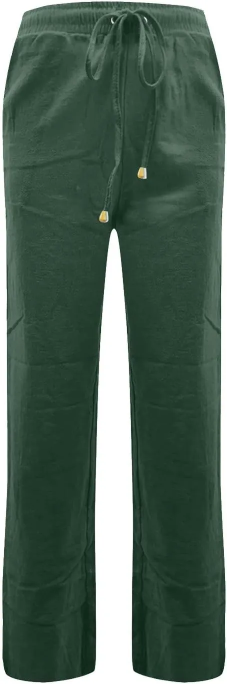 Linen Pants Women Summer Casual Lightweight Elastic High Waisted Work Pants Loose Fit Trouser Pants with Pockets