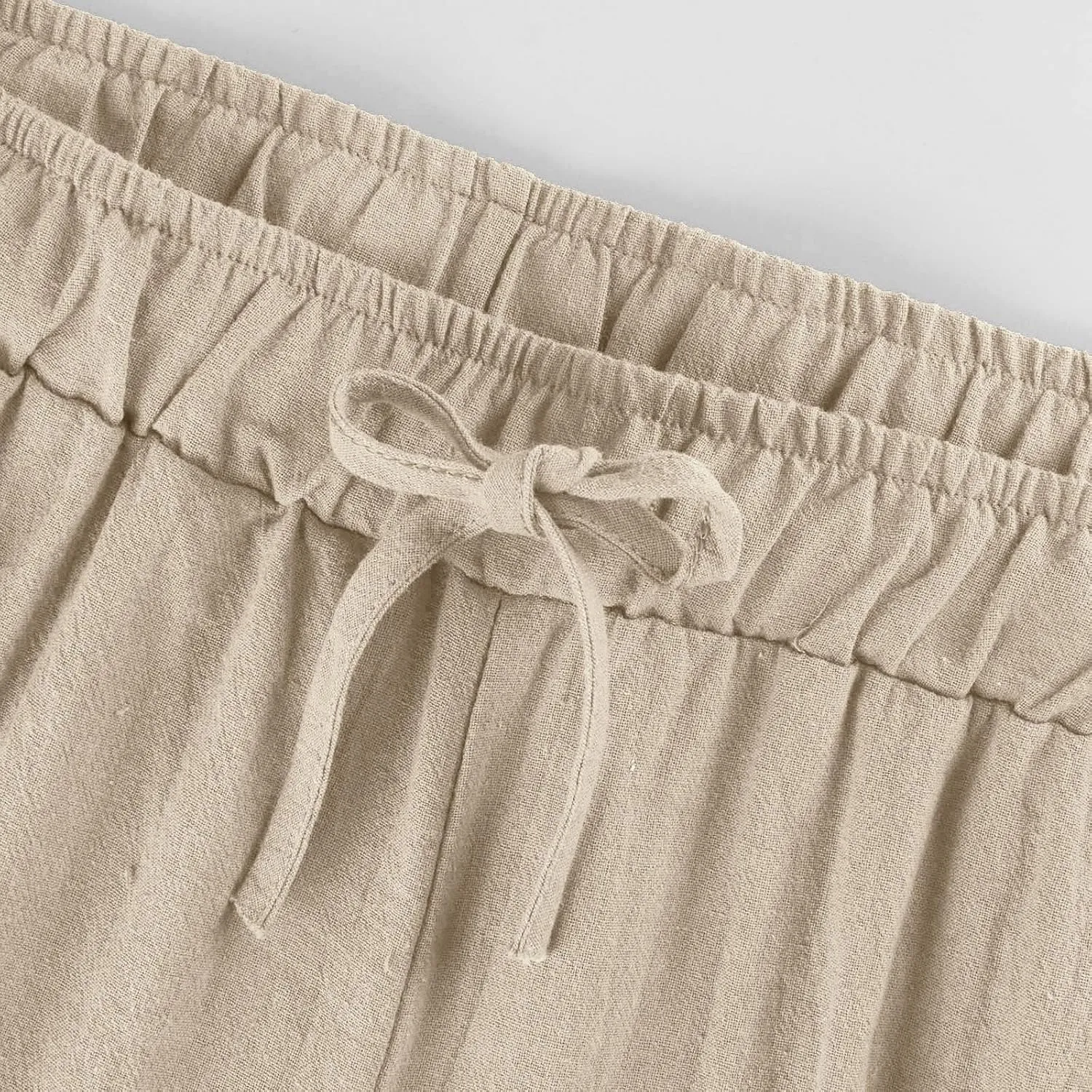 Linen Pants Women Summer Wide Leg Pants Drawstring Elastic Waist Pants High Waisted Lounge Pants Casual Beach Trousers