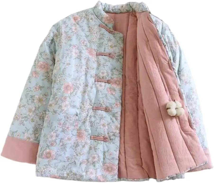 LIXINGHEITANG Winter cottonpadded jacket for women, thickened cotton coat, silk padded Chinese style national warm buckle