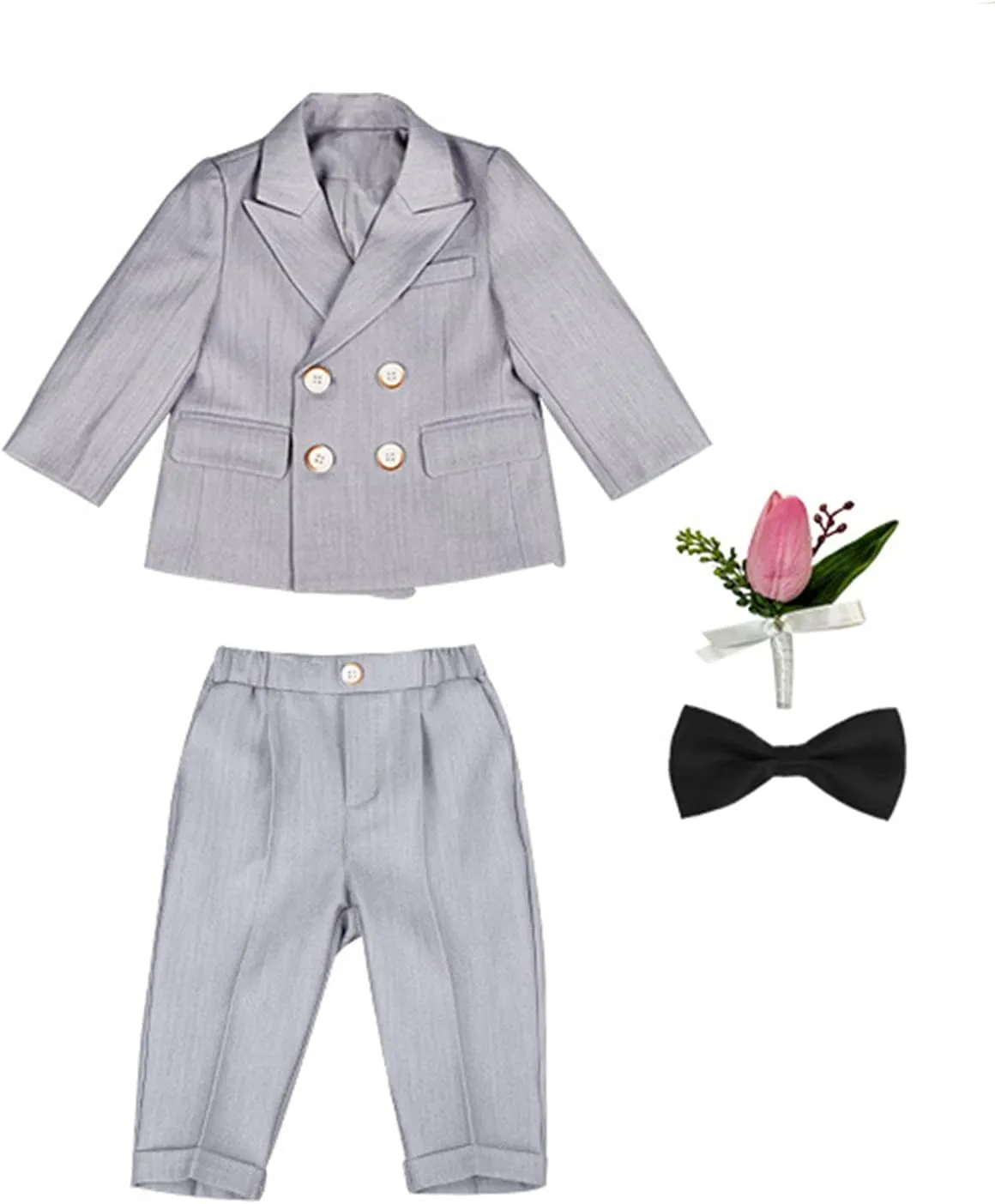 LOLANTA Boys Suits Set Wedding Ring Bearer Outfits Kids Tuxedos Blazer Suit Pant Bow tie, Birthday, Easter Clothes