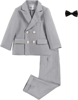 LOLANTA Boys Suits Set Wedding Ring Bearer Outfits Kids Tuxedos Blazer Suit Pant Bow tie, Birthday, Easter Clothes