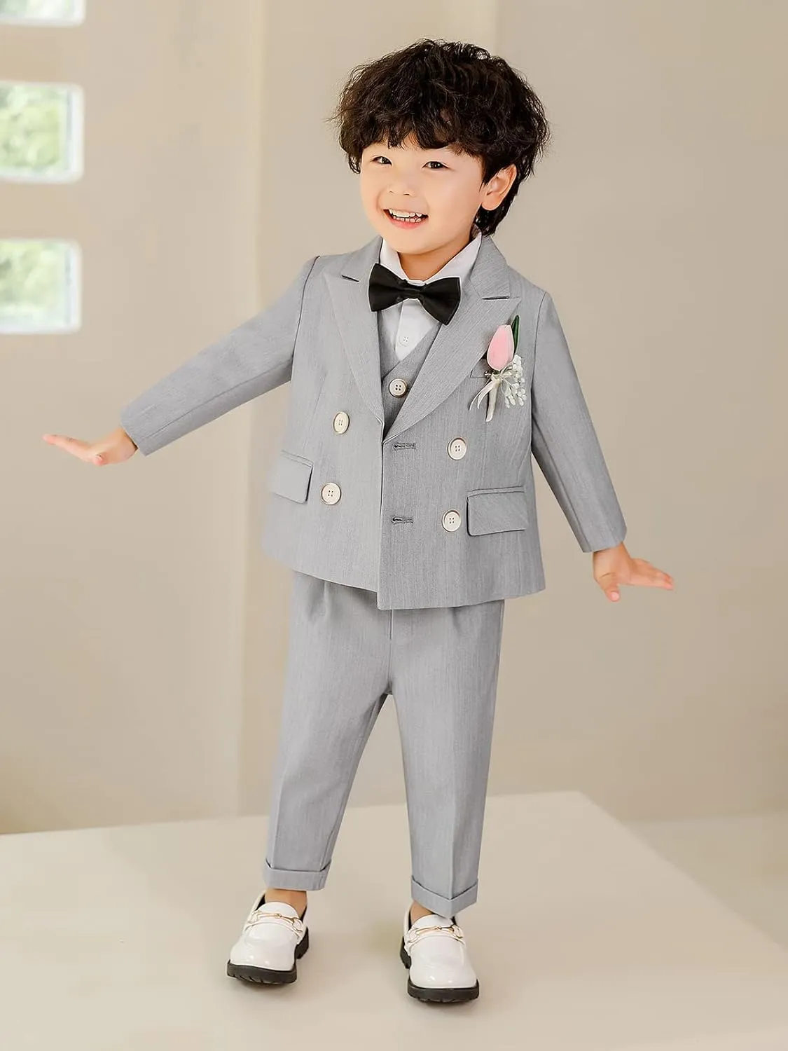 LOLANTA Boys Suits Set Wedding Ring Bearer Outfits Kids Tuxedos Blazer Suit Pant Bow tie, Birthday, Easter Clothes
