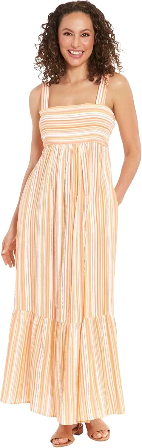 London Times Women's Cotton Smocked Back Babydoll Tiered Maxi Dress