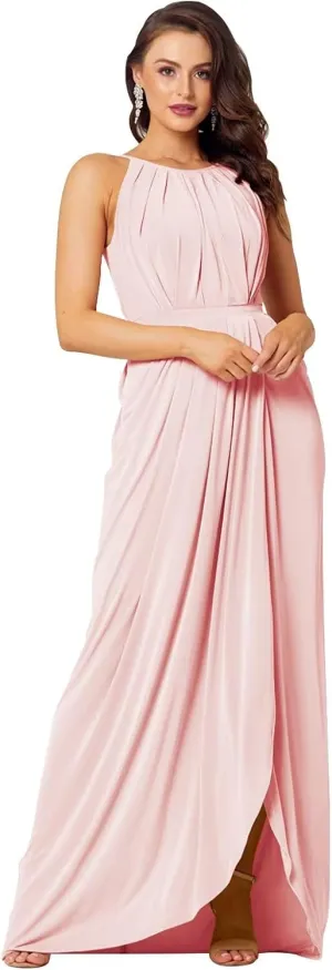 Long Chiffon Bridesmaid Dresses for Women Halter Pleated Corset Wedding Guest Dress Sleeveless Formal Gown