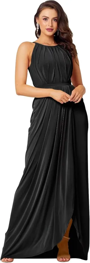 Long Chiffon Bridesmaid Dresses for Women Halter Pleated Corset Wedding Guest Dress Sleeveless Formal Gown