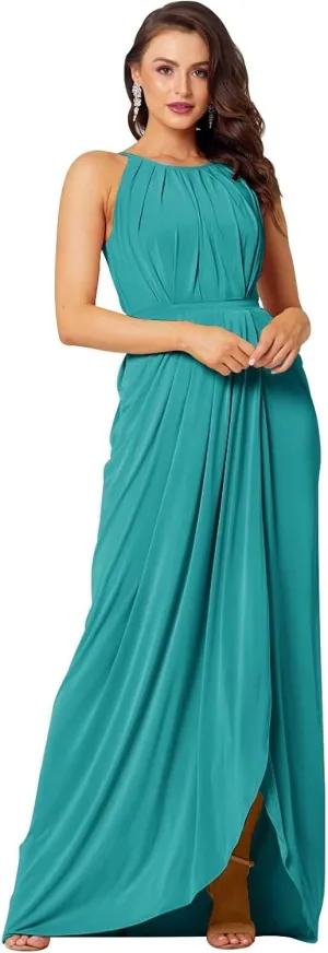 Long Chiffon Bridesmaid Dresses for Women Halter Pleated Corset Wedding Guest Dress Sleeveless Formal Gown