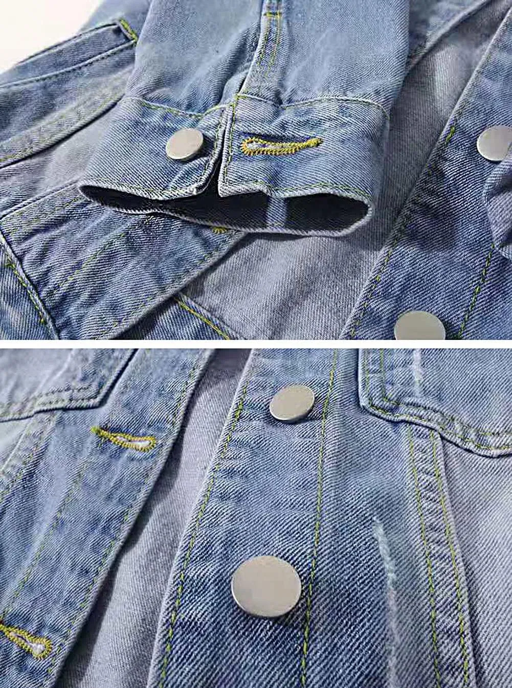 loveimgs Women Casual 3/4 Sleeve Button Down Cropped Denim Jean Jacket Motorcycle Short Jacket