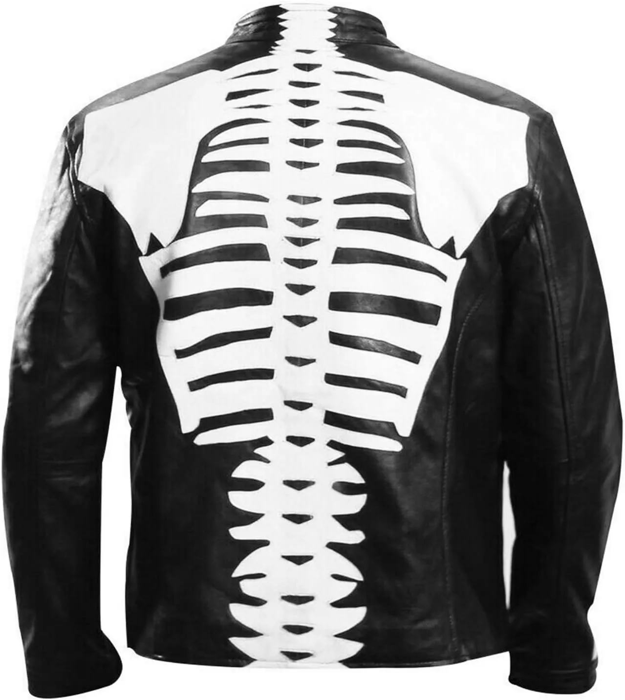 LP-FACON Mens Skeleton Bones Black Leather Jacket - Punk Vintage Biker Skull Motorcycle Jacket