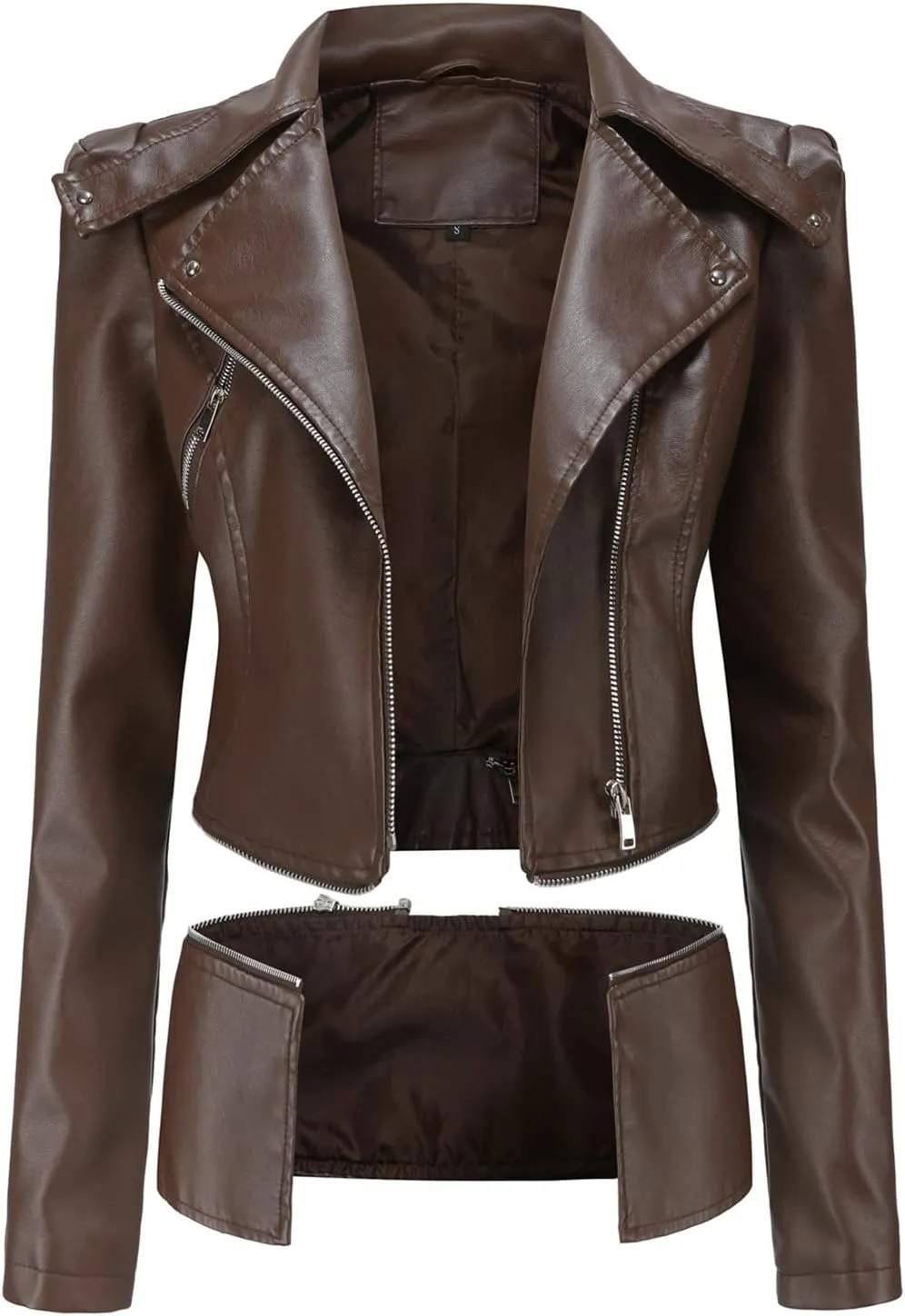 Lu's Chic Women's Moto Jacket Faux Leather Turn Down Collared Crop Blazer Lightweight Biker Coat Short Motorcycle Jacket
