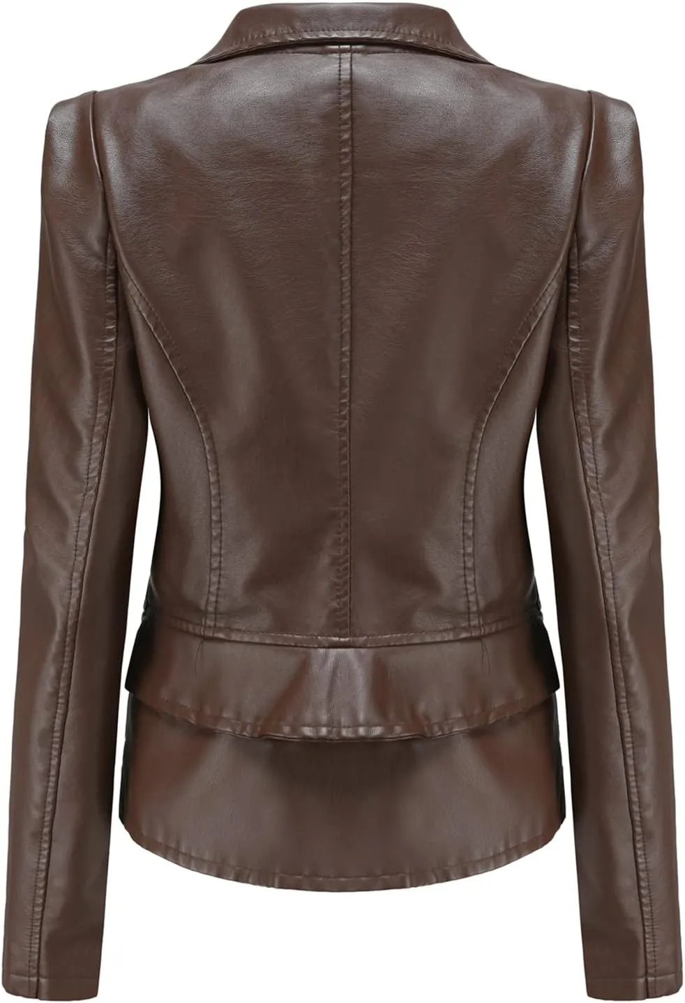 Lu's Chic Women's Moto Jacket Faux Leather Turn Down Collared Crop Blazer Lightweight Biker Coat Short Motorcycle Jacket