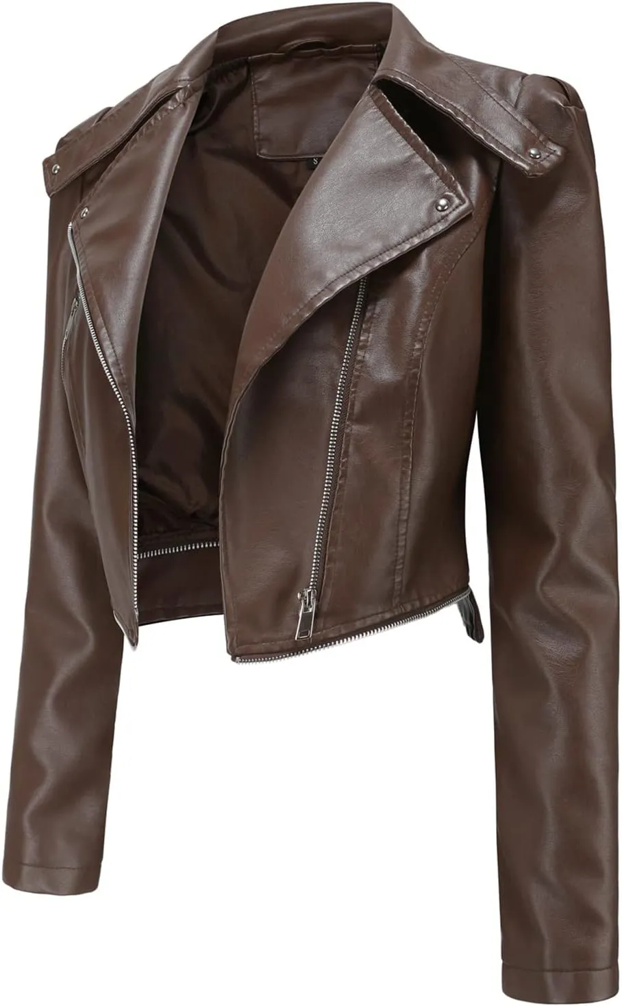 Lu's Chic Women's Moto Jacket Faux Leather Turn Down Collared Crop Blazer Lightweight Biker Coat Short Motorcycle Jacket