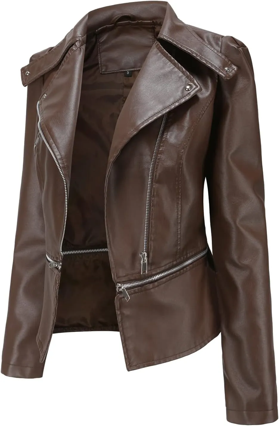 Lu's Chic Women's Moto Jacket Faux Leather Turn Down Collared Crop Blazer Lightweight Biker Coat Short Motorcycle Jacket