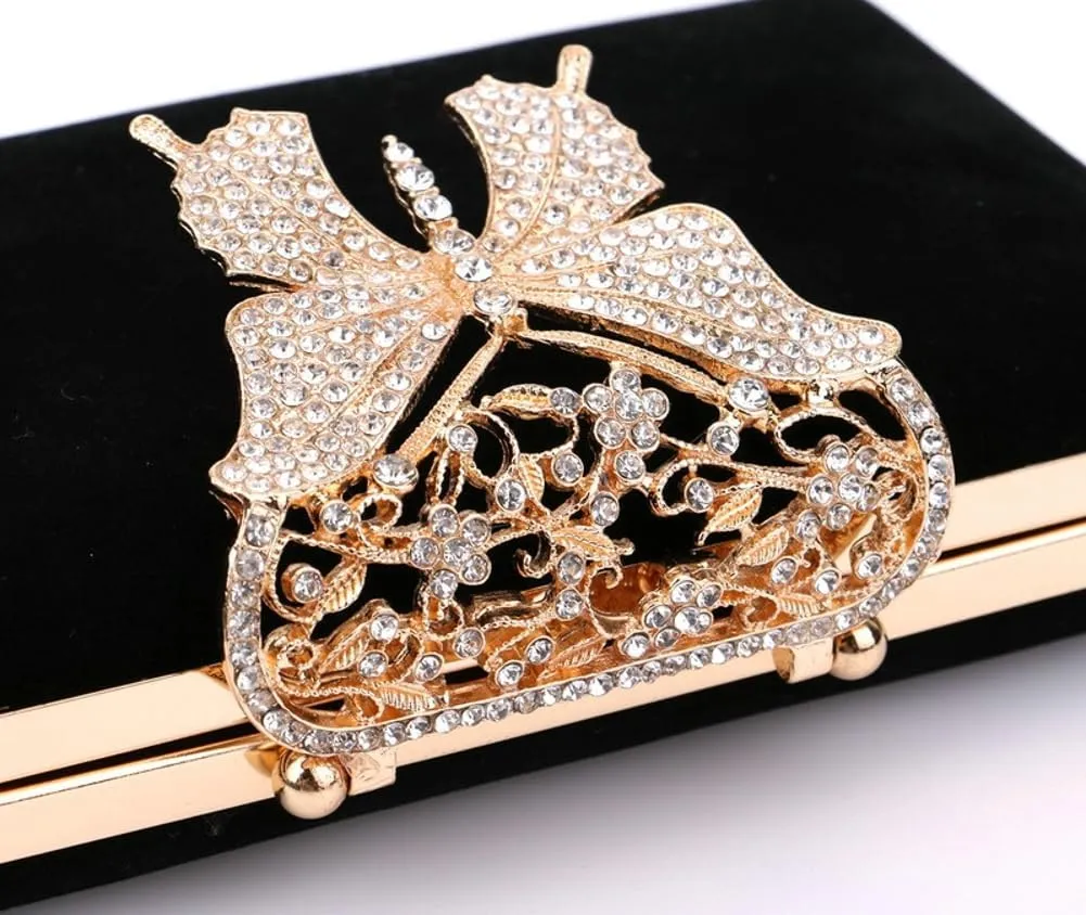 Luxury Rhinestone Bow Clutch, Velvet Women's Evening Bag, Elegant Party Purse for Dinners/Balls/Weddings