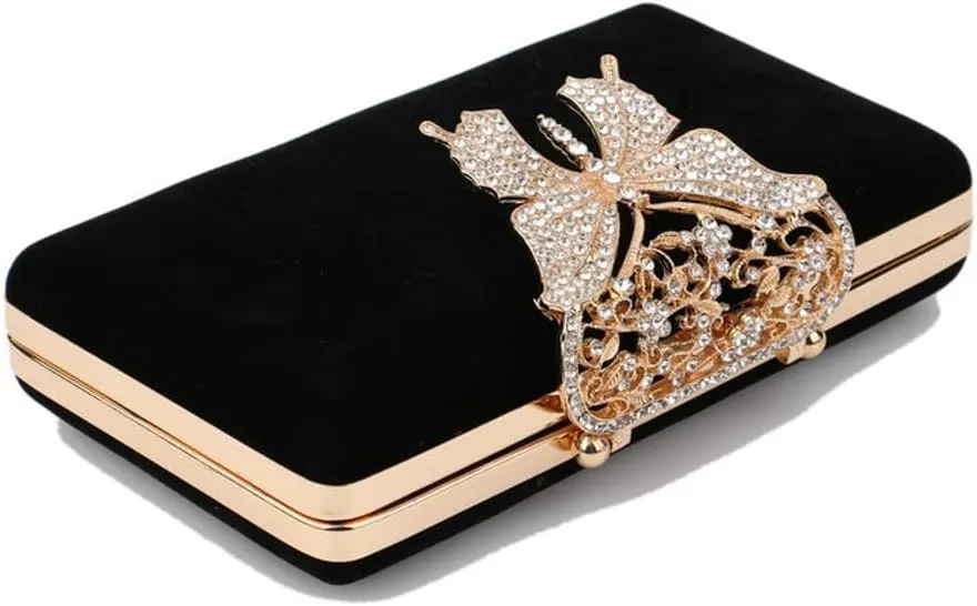 Luxury Rhinestone Bow Clutch, Velvet Women's Evening Bag, Elegant Party Purse for Dinners/Balls/Weddings