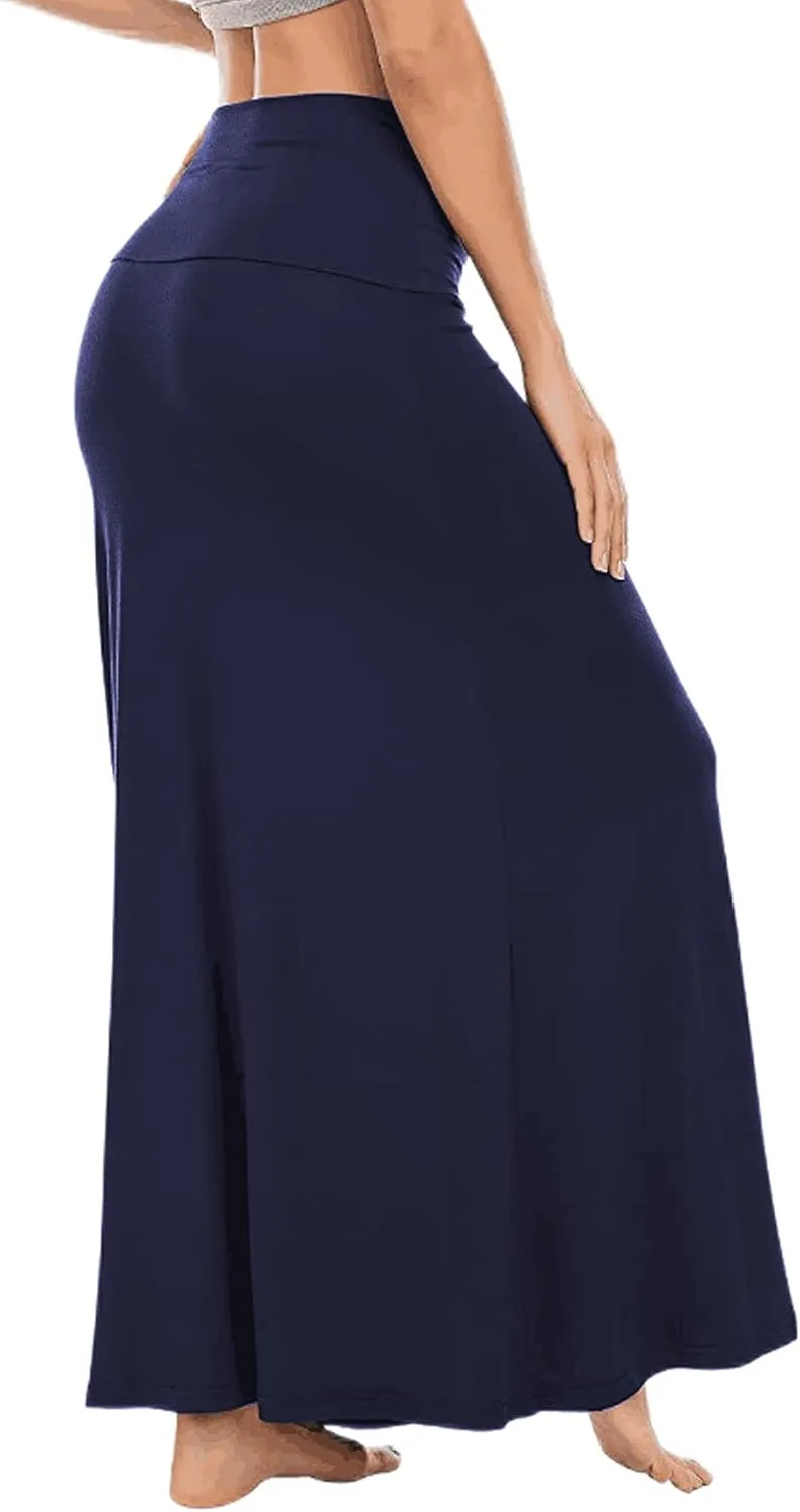 LYANER Women's Casual High Waist Solid Flare Long Maxi Skirt