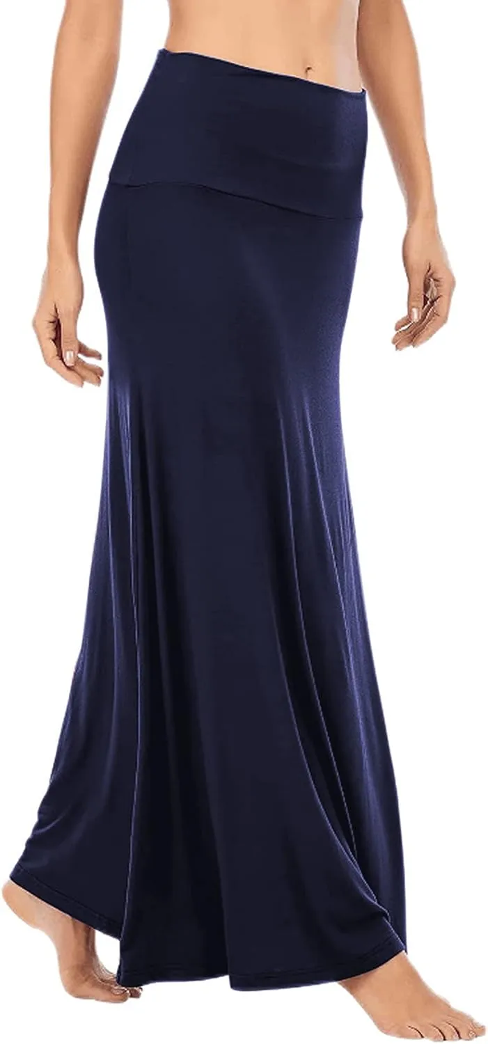LYANER Women's Casual High Waist Solid Flare Long Maxi Skirt