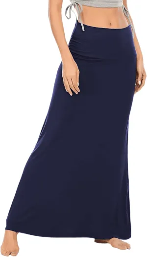 LYANER Women's Casual High Waist Solid Flare Long Maxi Skirt