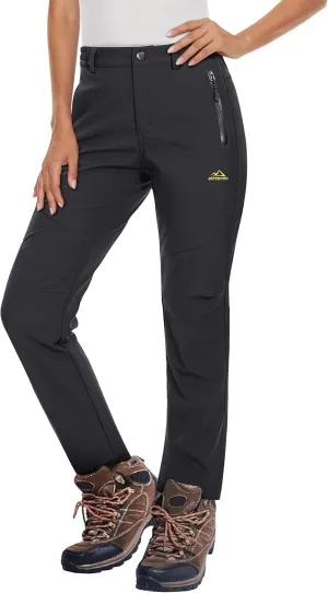MAGCOMSEN Women's Fleece Lined Waterproof Insulated Softshell Pants Outdoor Snow Ski Pants Winter Warm Hiking Pants