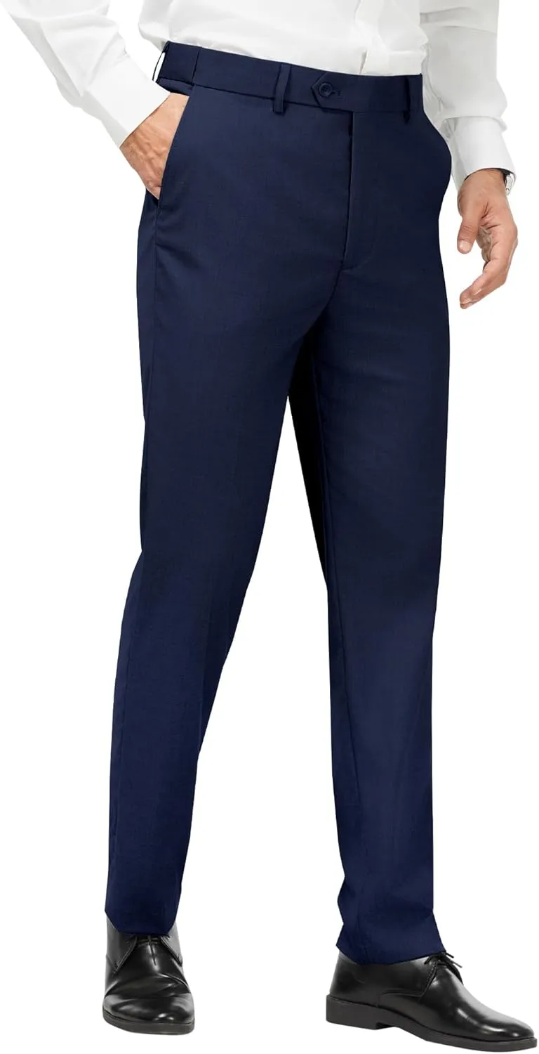 MAGE MALE Men's Classic Fit Dress Pants Flat Front Straight Formal Pants Wrinkle Free Expandable Waist Suit Pants