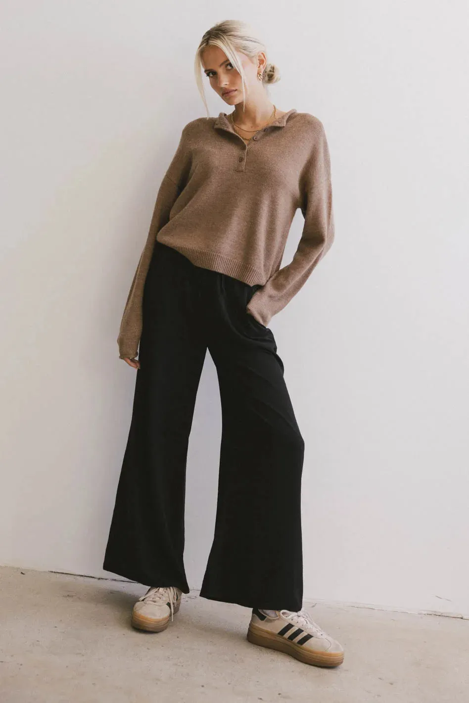 Meli Button Front Knit Sweater in Brown - FINAL SALE