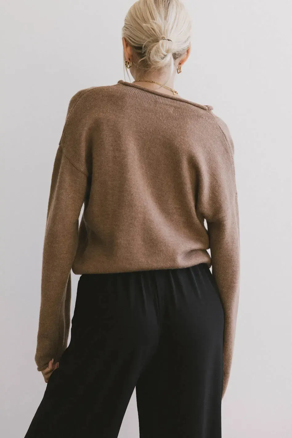 Meli Button Front Knit Sweater in Brown - FINAL SALE