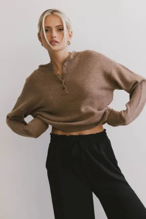 Meli Button Front Knit Sweater in Brown - FINAL SALE