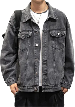 Men Vintage Jean Coats Streetwear Jean Denim Jacket Turn Down Collar Bomber Outerwear