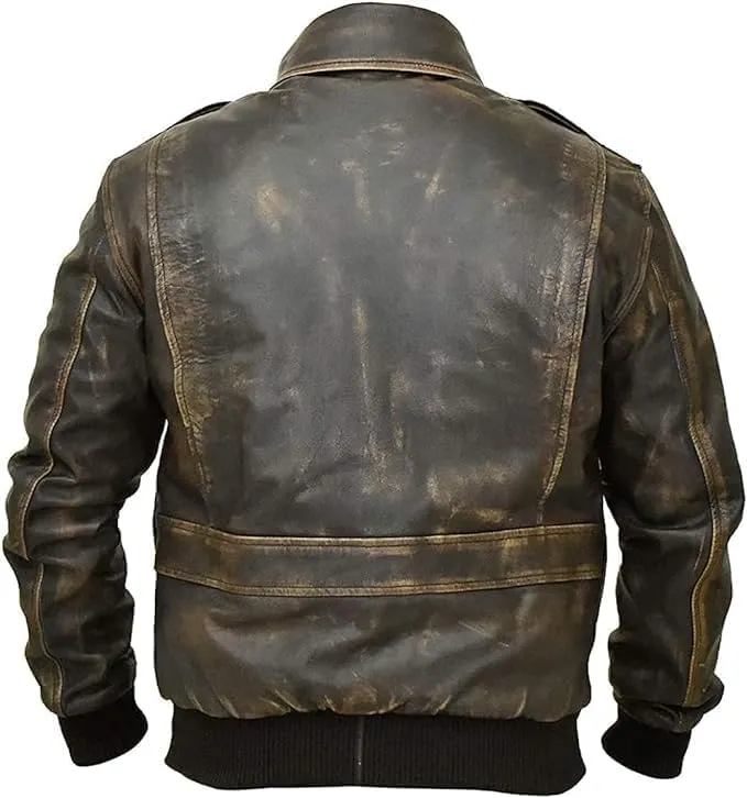 Men's A2 Brown Distressed Leather Jacket l Air Force Brown WWII Flying Tiger Bomber Jacket.