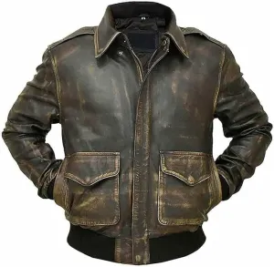 Men's A2 Brown Distressed Leather Jacket l Air Force Brown WWII Flying Tiger Bomber Jacket.