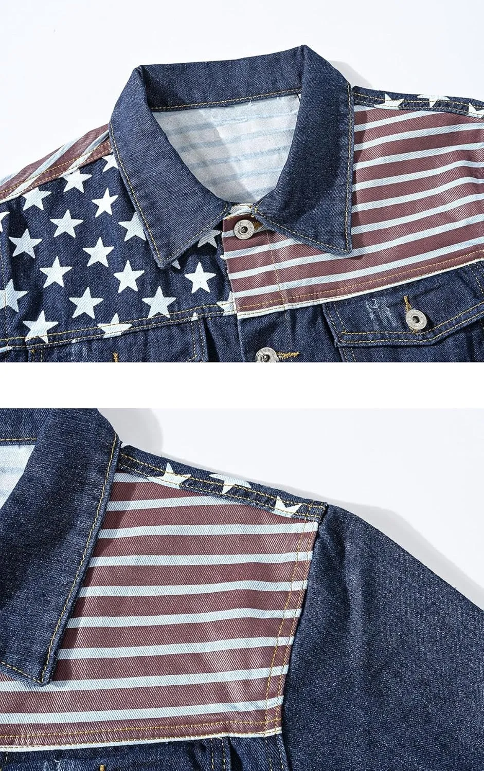 Men's American USA Flag Denim Jacket Distressed Ripped Jean Coat Outerwear