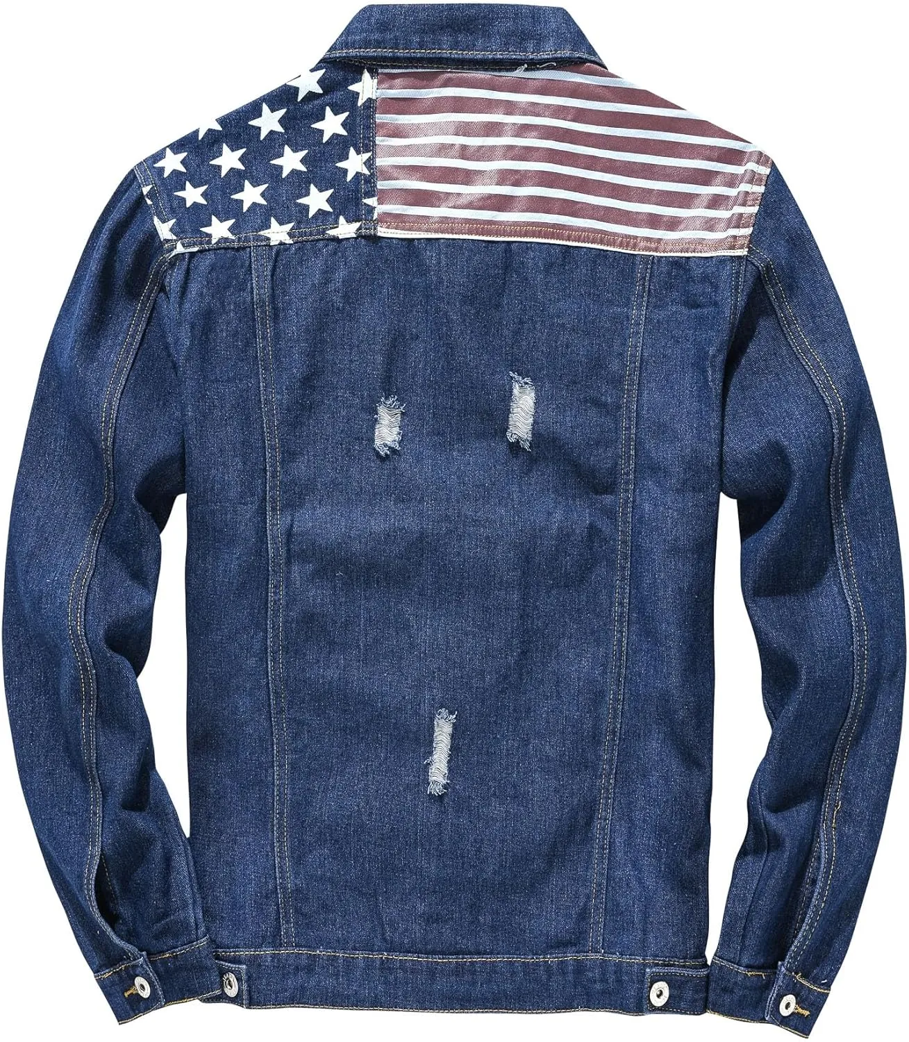 Men's American USA Flag Denim Jacket Distressed Ripped Jean Coat Outerwear