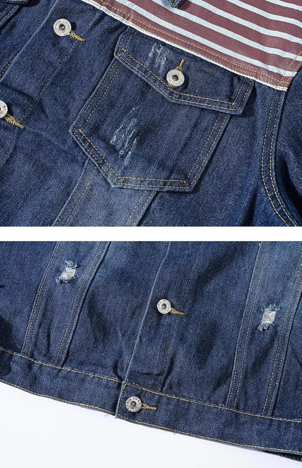 Men's American USA Flag Denim Jacket Distressed Ripped Jean Coat Outerwear