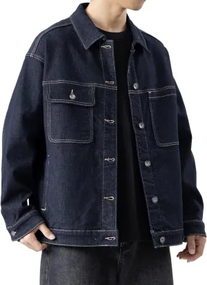 Men's Autumn Denim Jacket,Loose Fit Workwear Casual Coat,Fleece Lined Thickened Top