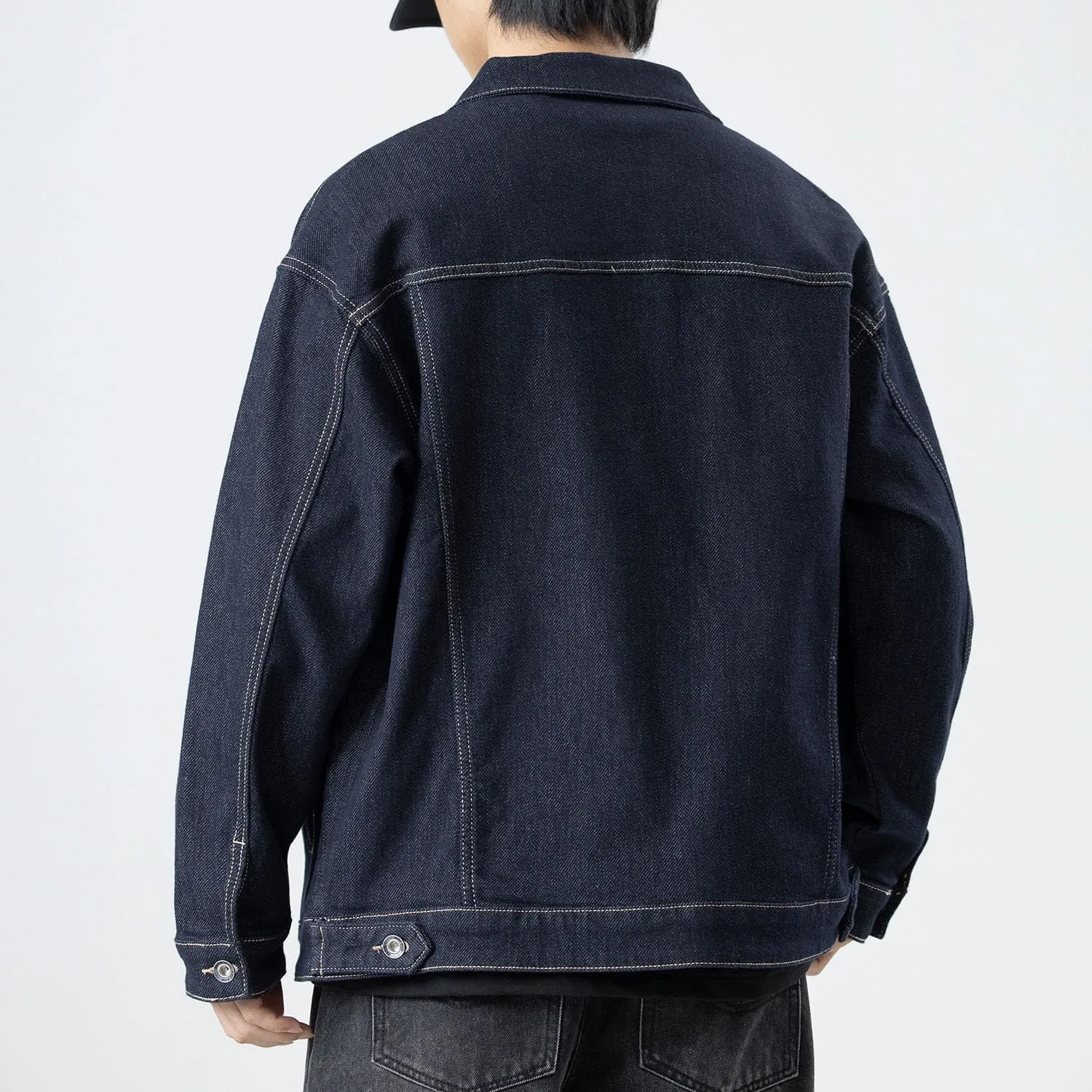 Men's Autumn Denim Jacket,Loose Fit Workwear Casual Coat,Fleece Lined Thickened Top