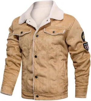 Men's Bomber Jacket,Autumn Winter Vintage Turn-down Collar Solid Imitation Leather Coat
