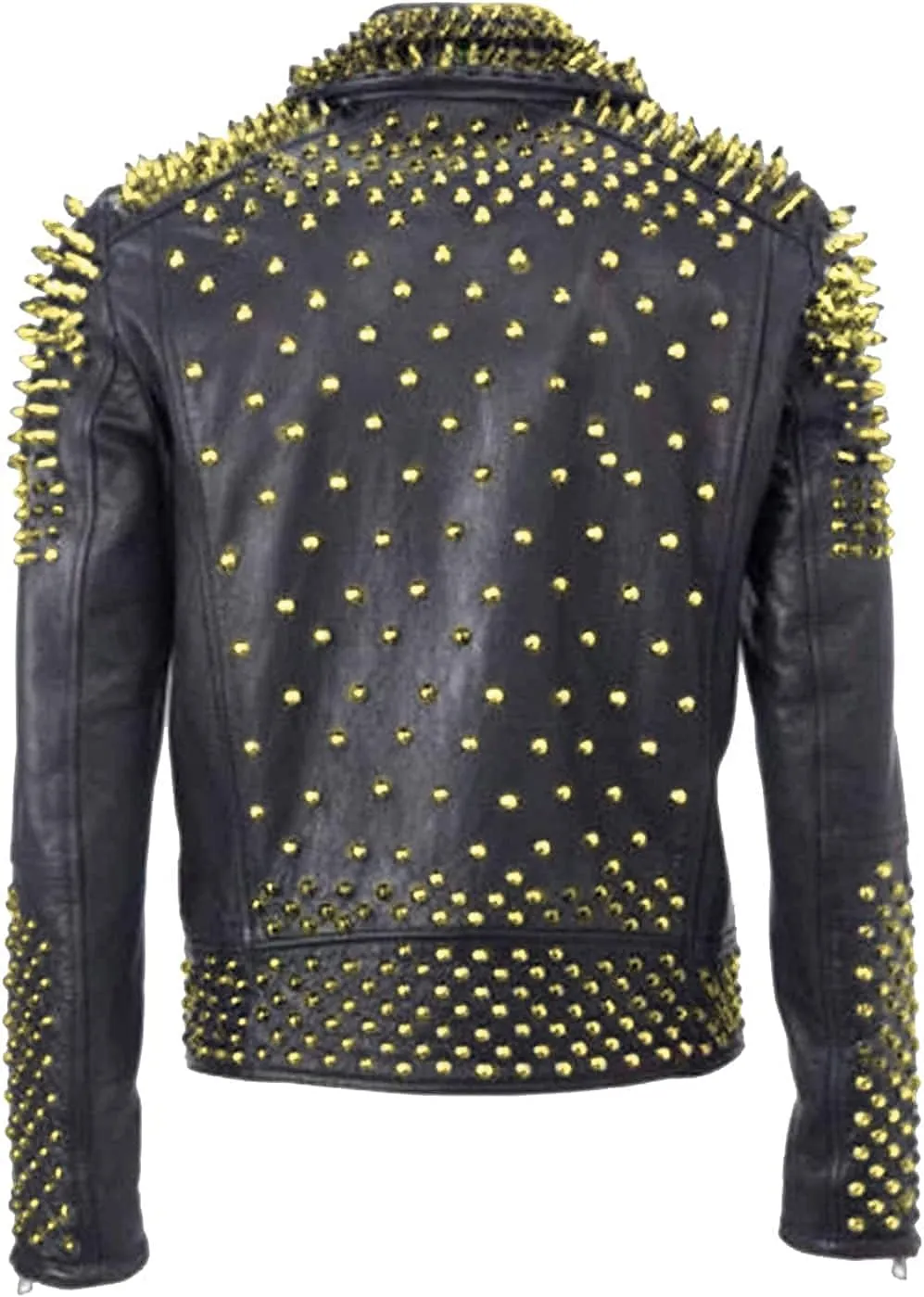 Men,s Brando Motorcycle Jacket - Studded Spikes Punk Rock Multicolor Cowhide Leather Biker Jackets