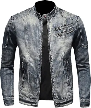Mens Jackets Turtle Neck Denim Jackets Outerwear for Man Long Sleeve Work Western Winter Fall Jackets 2025