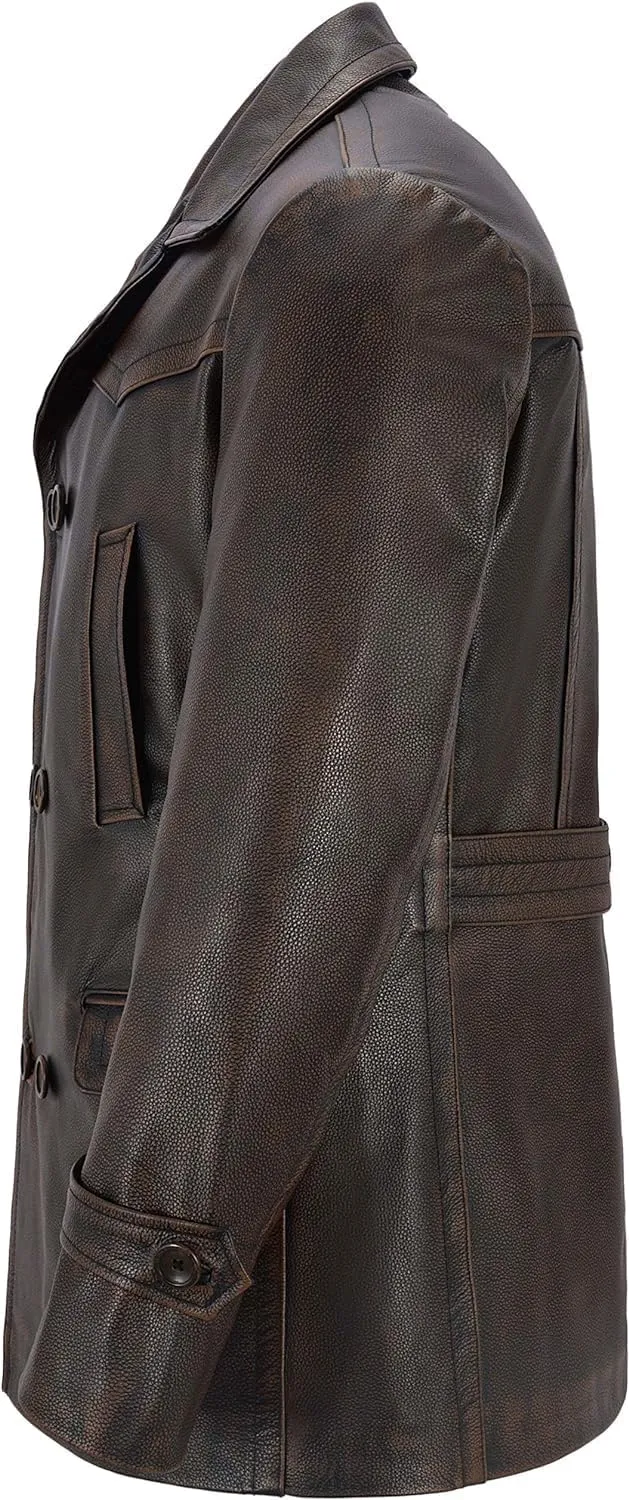 Men's Kriegsmarine German Ww2 Dr Who Reefer Hide Leather Jacket Coat Mens Leather Car Coat