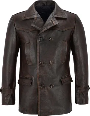 Men's Kriegsmarine German Ww2 Dr Who Reefer Hide Leather Jacket Coat Mens Leather Car Coat