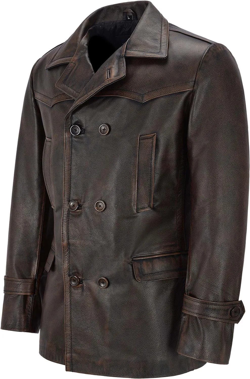 Men's Kriegsmarine German Ww2 Dr Who Reefer Hide Leather Jacket Coat Mens Leather Car Coat