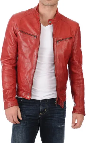 Men's Lambskin Leather Bomber Biker Jacket