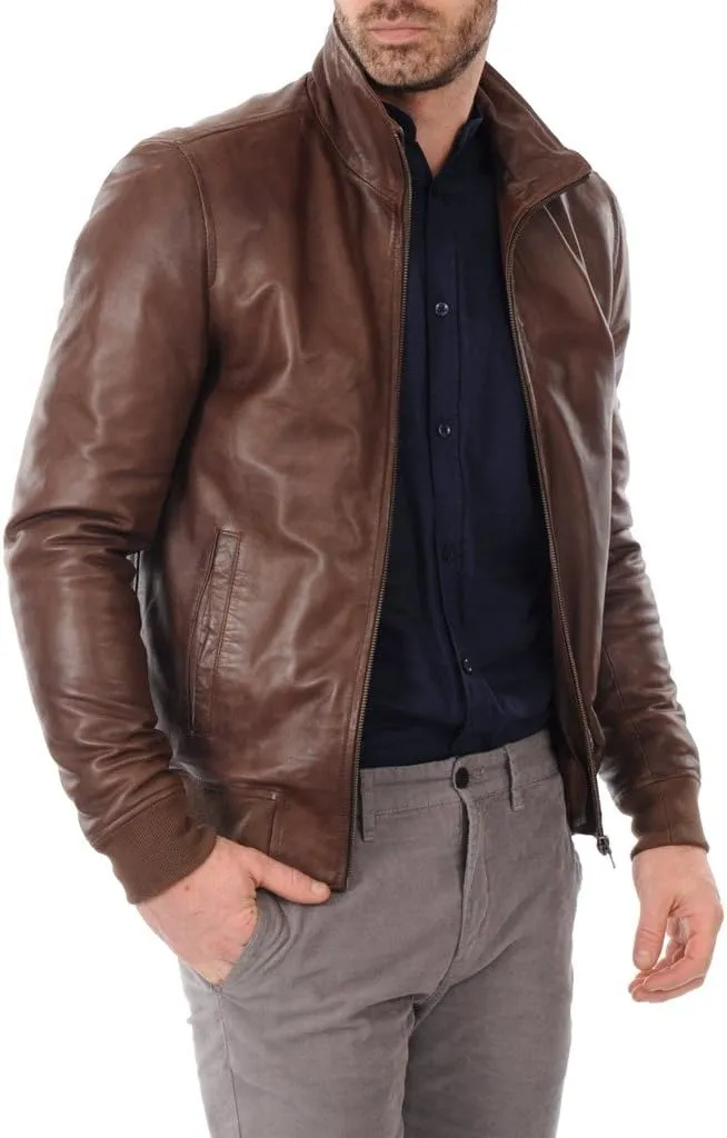 Men's Lambskin Leather Bomber Biker Jacket